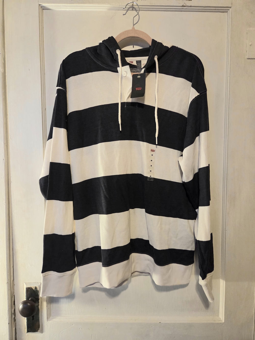 NWT Levi's Striped Hooded Henley Navy & White